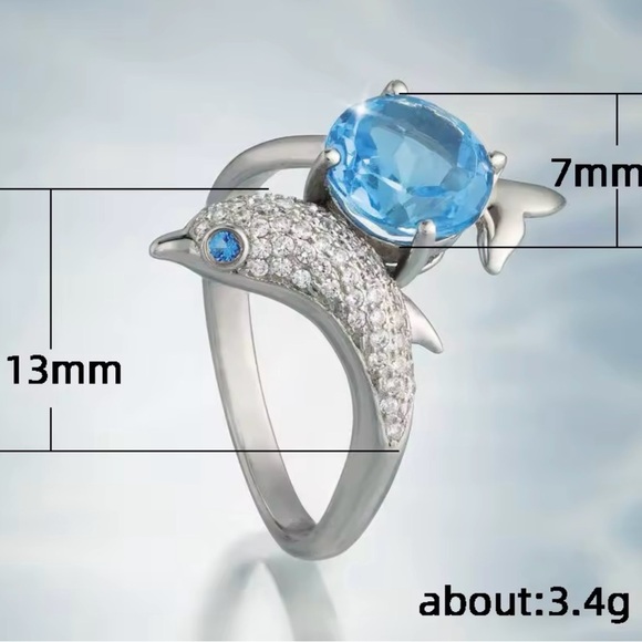 Elegant Silver Dolphin Ring with Blue Gemstone size 8 - Picture 5 of 6